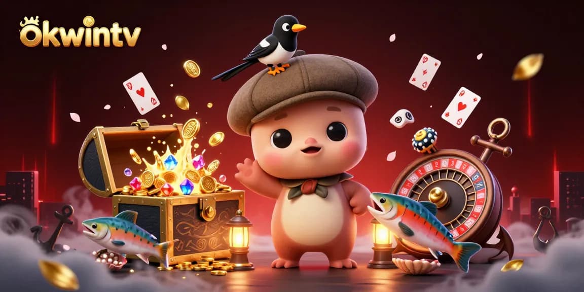 Experience the thrill of gambling with okwintv's vibrant scene featuring playful characters and dynamic casino elements.