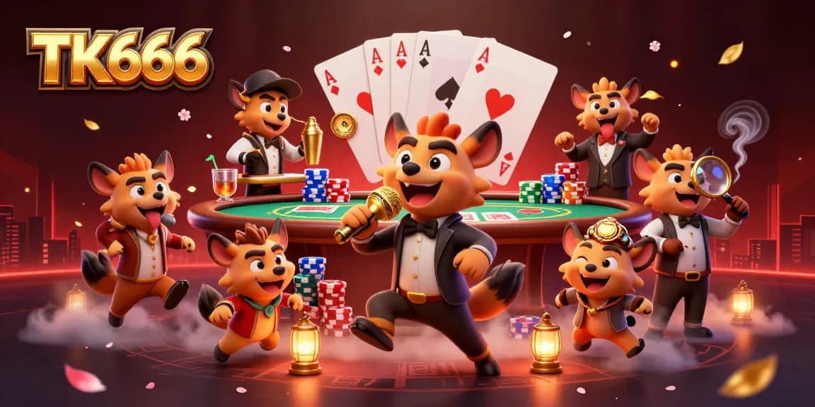 Experience fun gaming action at TK666 with lively casino hyenas in a party atmosphere.