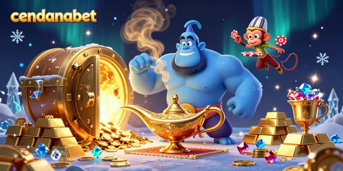 Engage in thrilling gaming on cendanabet with a genie bringing treasure and excitement.