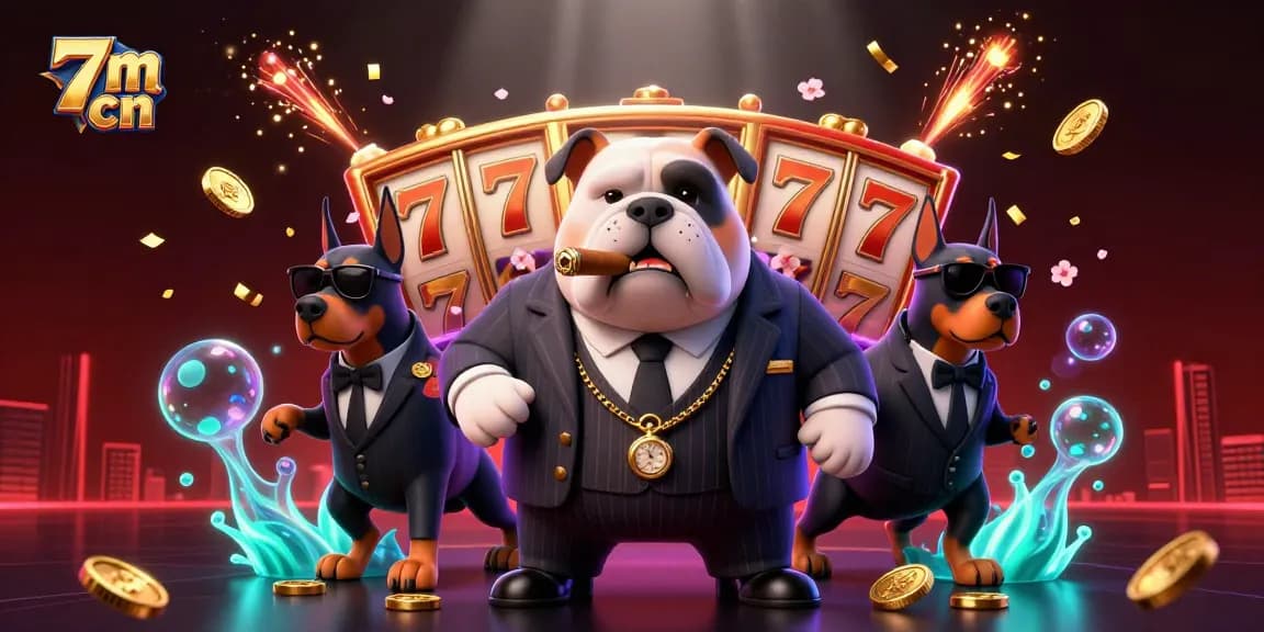 Experience thrilling gaming with 7m cn showcasing a mafia boss and dynamic slot elements.