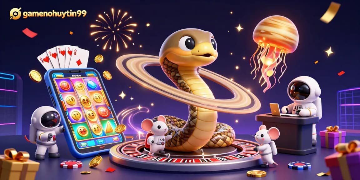 Engage with gamenohuuytin99 as astronaut mice bet on a cosmic roulette wheel animated scene.