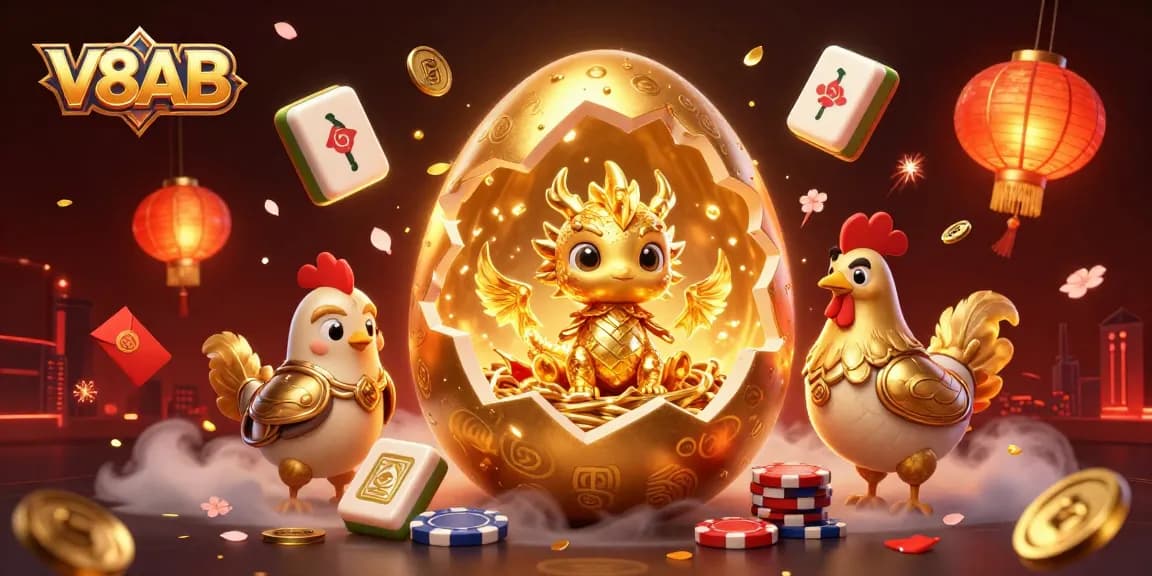 Experience the excitement of V8AB with a baby dragon and gaming elements in a captivating illustration.