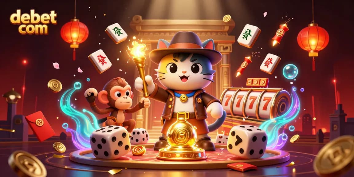 Join the adventure with debet com as the cat explorer unveils golden casino secrets in a vibrant casino temple.
