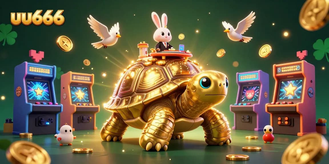 Play exciting games at uu666 with a vibrant 3D casino experience featuring a joyful turtle and rabbit dealer.