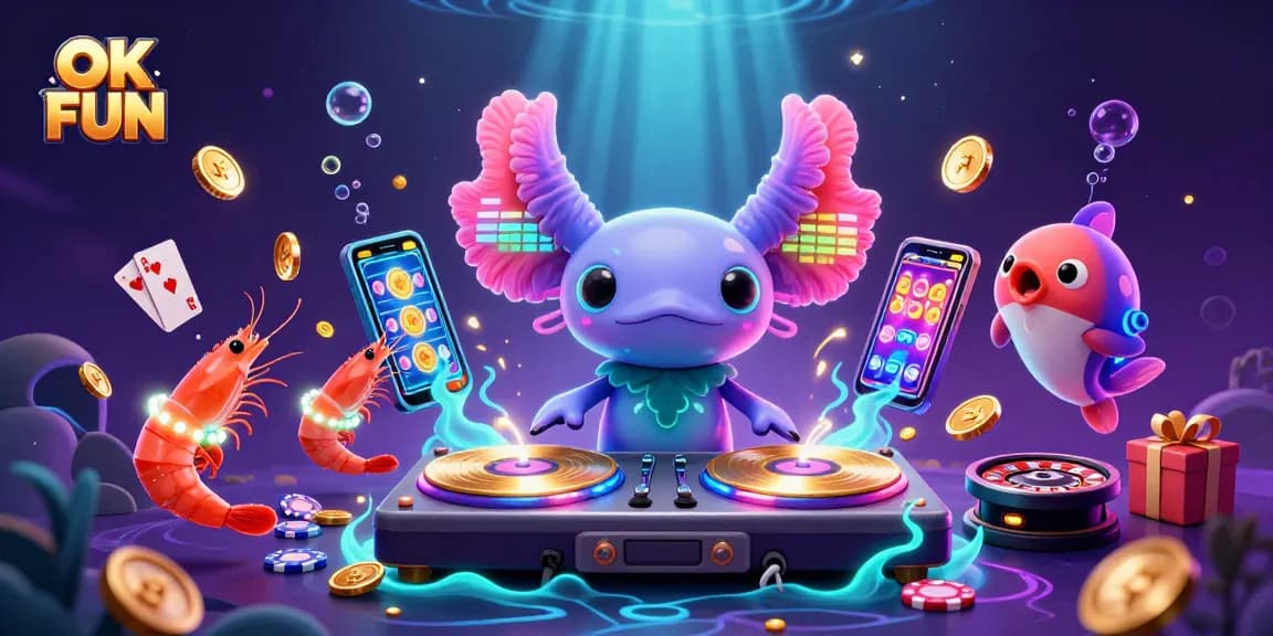 Experience thrilling gameplay at OK FUN with a dynamic underwater casino scene featuring vibrant characters and exciting elements.