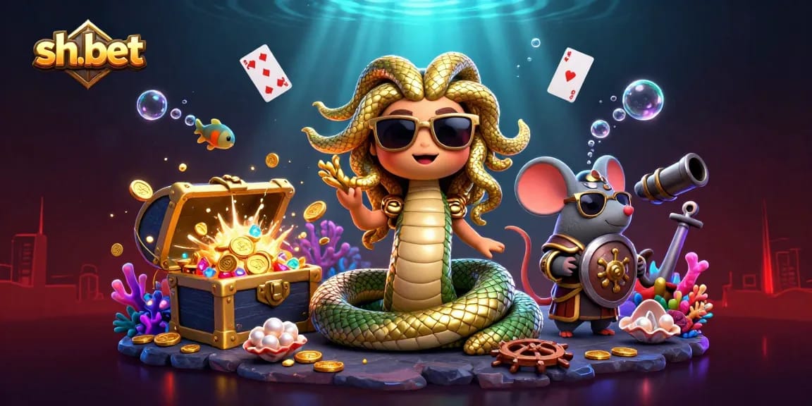 Join the exhilarating sh-bet adventure featuring Medusa and a warrior mouse in a vibrant casino scene.