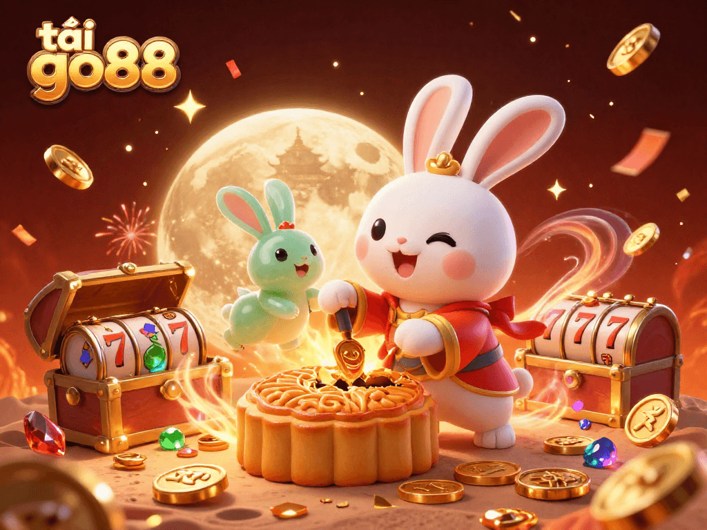 Engage with exciting gameplay as you tải go88 and join the moon rabbit in a vibrant casino scene.