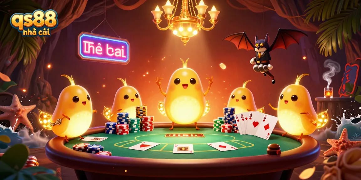 Experience the vibrant atmosphere of qs88 nhà cái with glowworms lighting the casino tables.