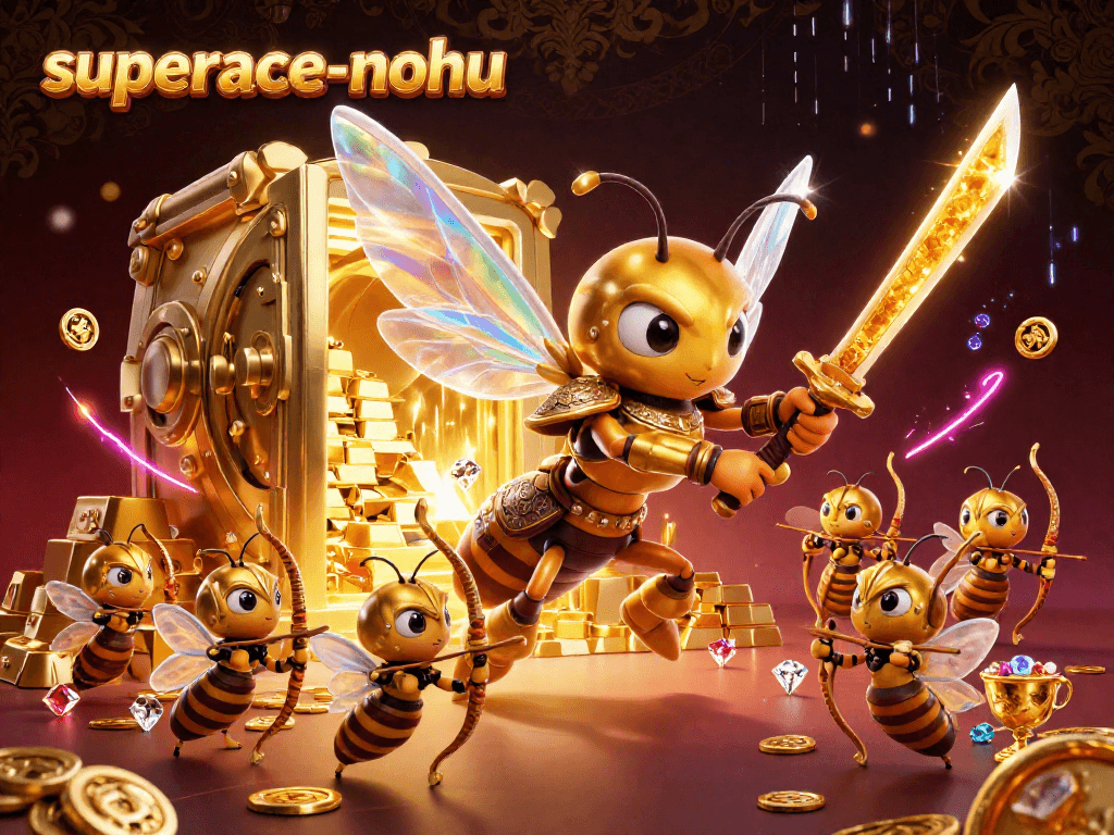 Experience thrilling action in superace-nohu with this 3D casino illustration showcasing golden hornets and treasures.
