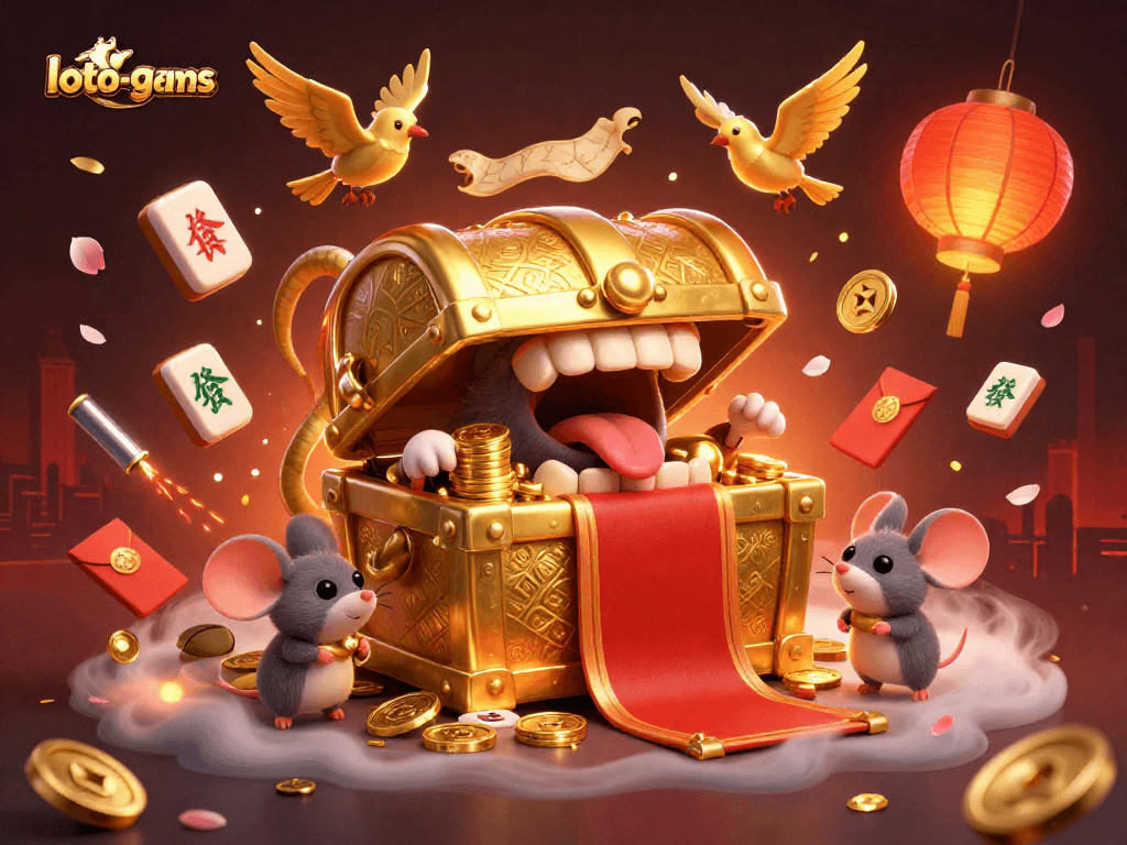 Experience the excitement of loto-games with vibrant 3D illustration of treasure and adventure-themed elements.