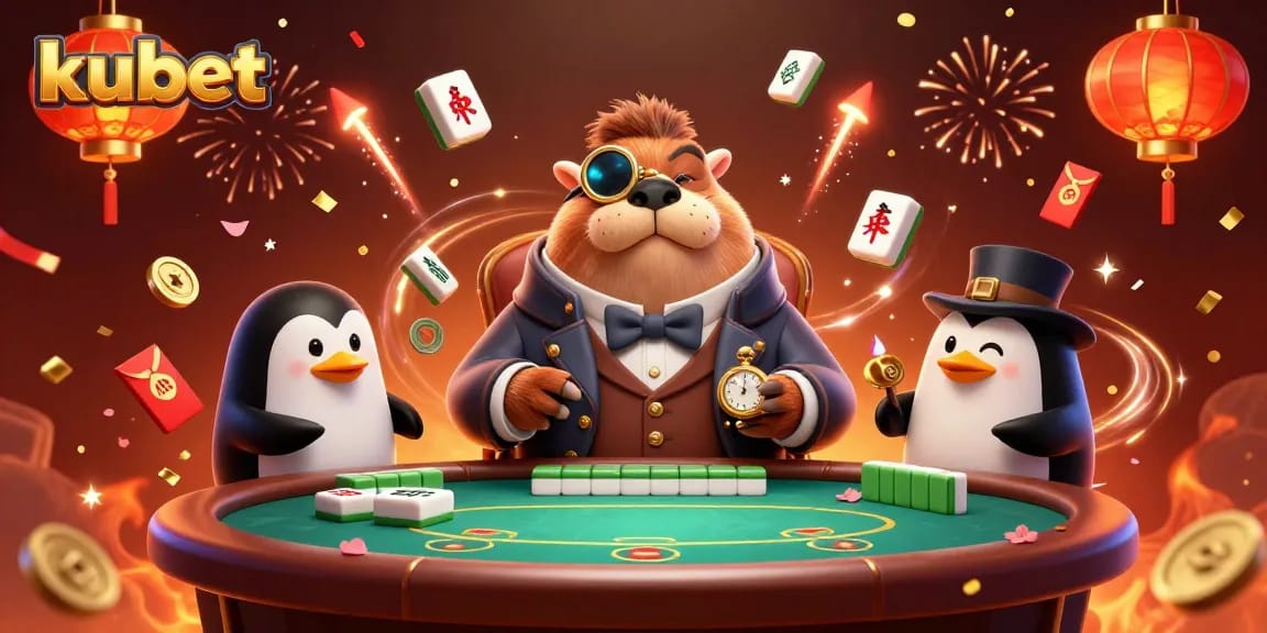 Kubet showcases thrilling underwater poker action with a jolly walrus and sophisticated players.