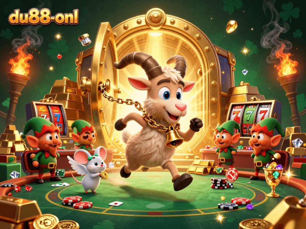 Join the fun at du88-onl's lively casino with Krampus, the angel mouse, and mischievous gremlins.