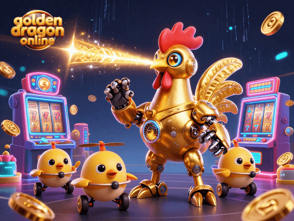 Experience golden dragon online slot action with vibrant characters, coins, and thrilling gameplay elements.