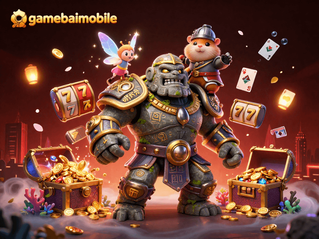 Experience excitement with gamebaimobile's dynamic 3D illustration of magical casino adventures.