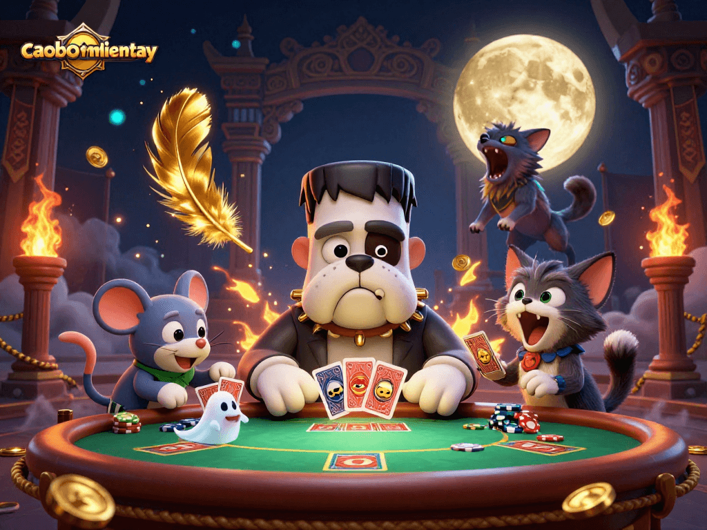 Engage in high-stakes poker action with caoboimientay’s spooky characters and vibrant casino atmosphere.