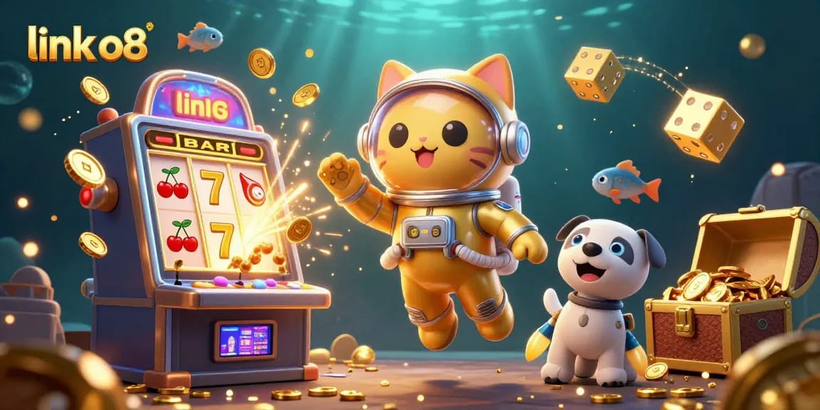 Experience the excitement of link o8 as the jackpot bursts with golden coins, creating a lively casino atmosphere.