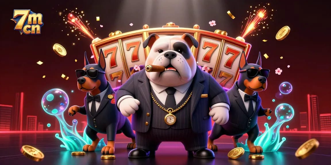 Experience thrilling gaming with 7m cn showcasing a mafia boss and dynamic slot elements.