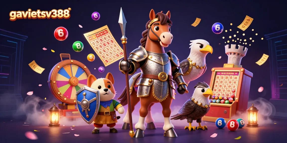 Experience the excitement of diverse games with gavietsv388, showcasing vibrant lottery elements and dynamic prize visuals.