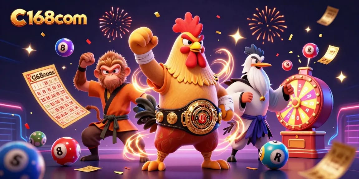Join the excitement at c168com with dynamic lottery numbers, colorful prizes, and engaging casino characters.