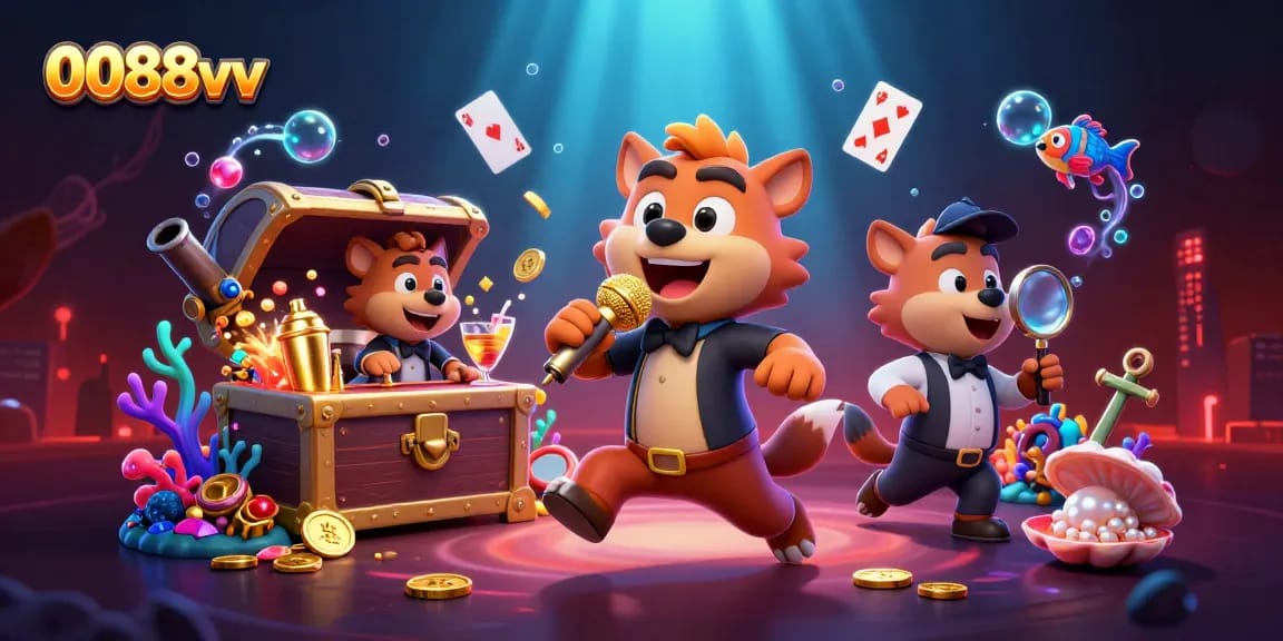 Experience the fun at 0088vv's comedy casino with lively hyena characters and exciting gaming elements.