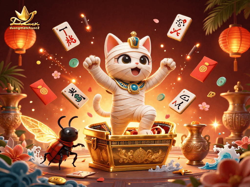 Experience exciting gameplay with duongmatchuoc2 as the mummy cat reveals treasures in a vibrant casino.