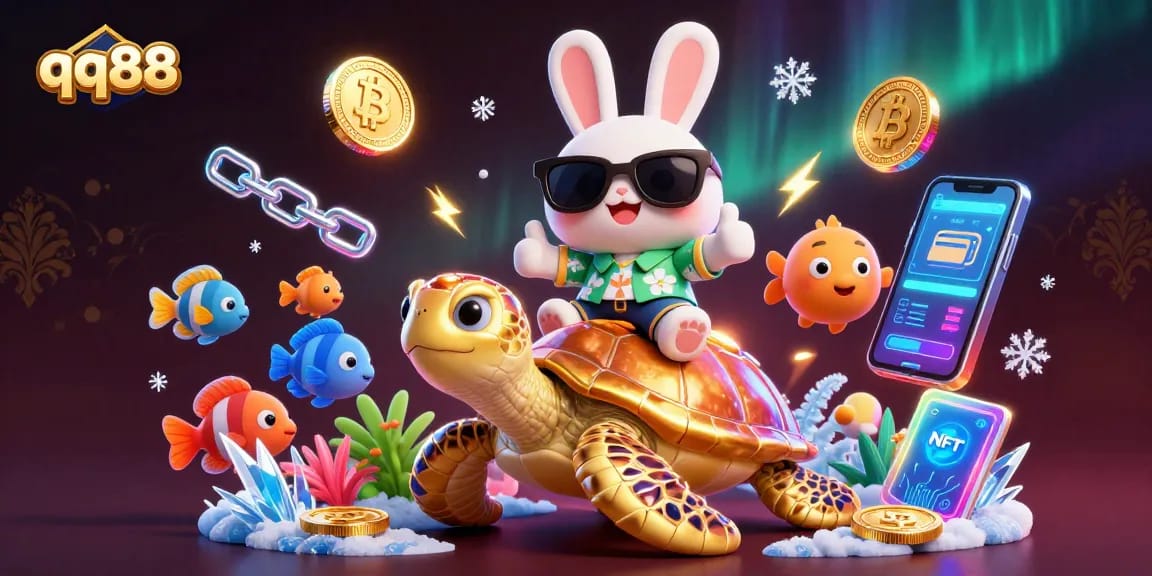 Engage with qq88 in an exciting 3D casino world led by a lucky rabbit and golden sea turtle.