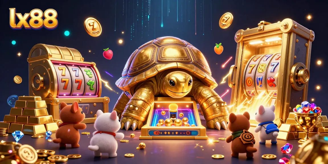 Experience exhilarating gameplay with lx88's vibrant casino scene featuring animated tortoise pinball.