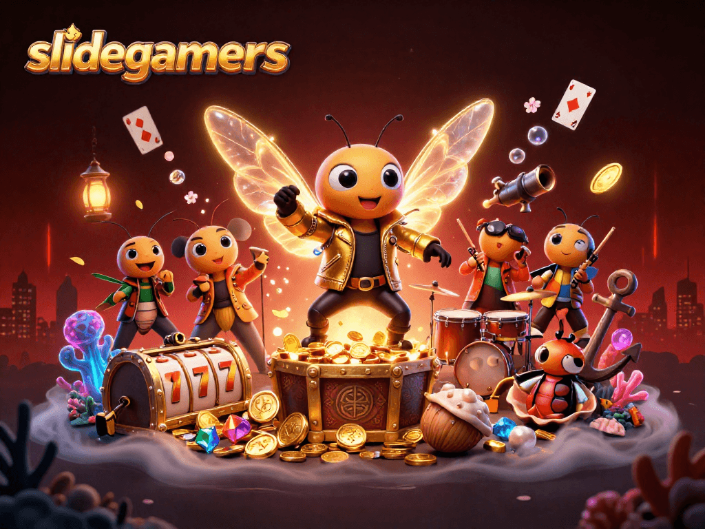 Experience the thrill of slidegamers as a rock star launches into a colorful casino adventure!