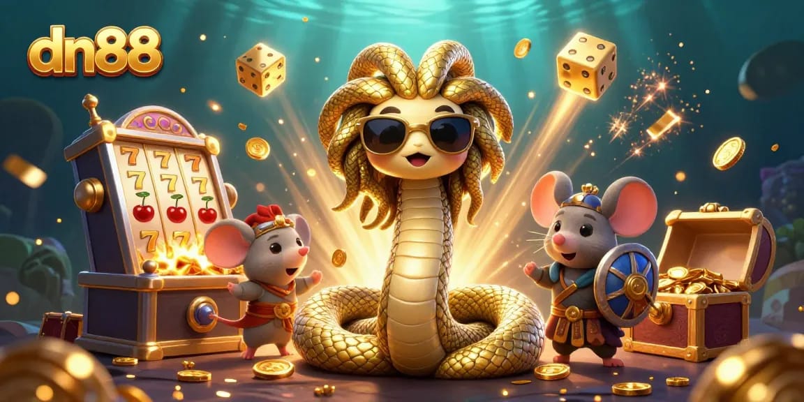 Win big at dn88 with a vibrant 3D casino scene featuring friendly characters and jackpot excitement.