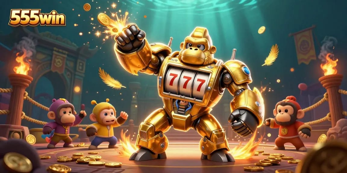 Experience thrilling wins with 555win's dynamic gaming universe featuring golden gorilla mech
