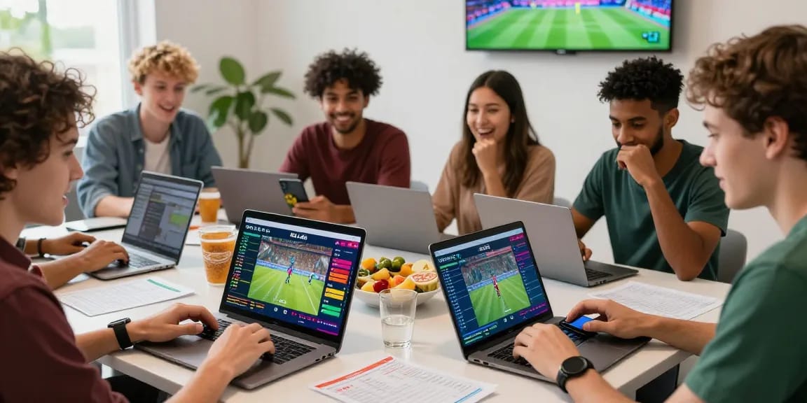 Engaged sports fans exploring Daftar Bola88 with live betting strategies and match odds.