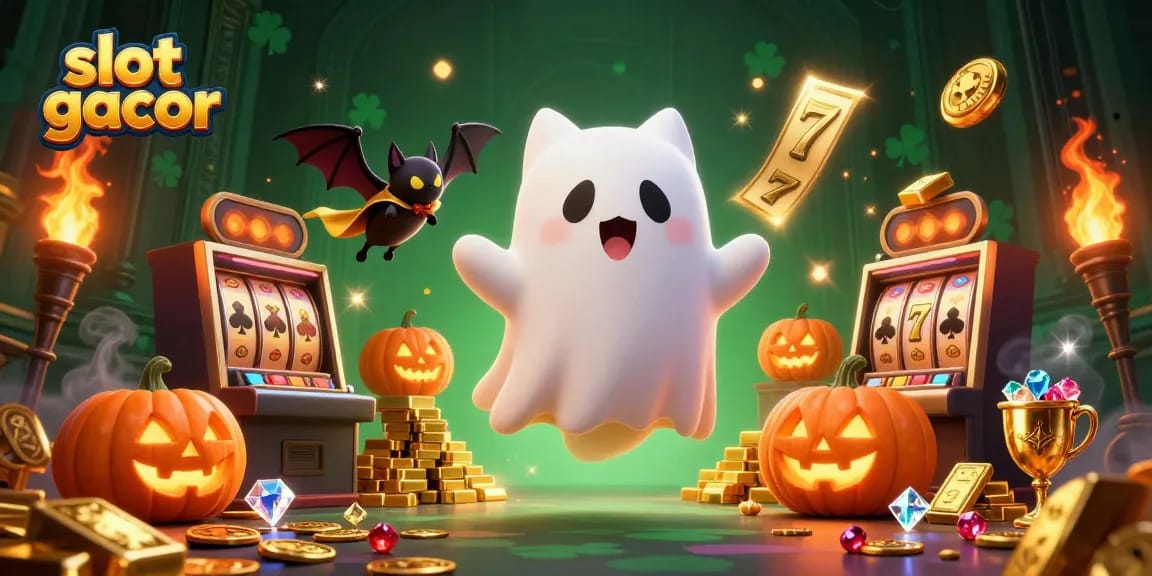 Experience slot gacor fun with a ghost cat and vampire bat in a haunted casino bursting with treasures.