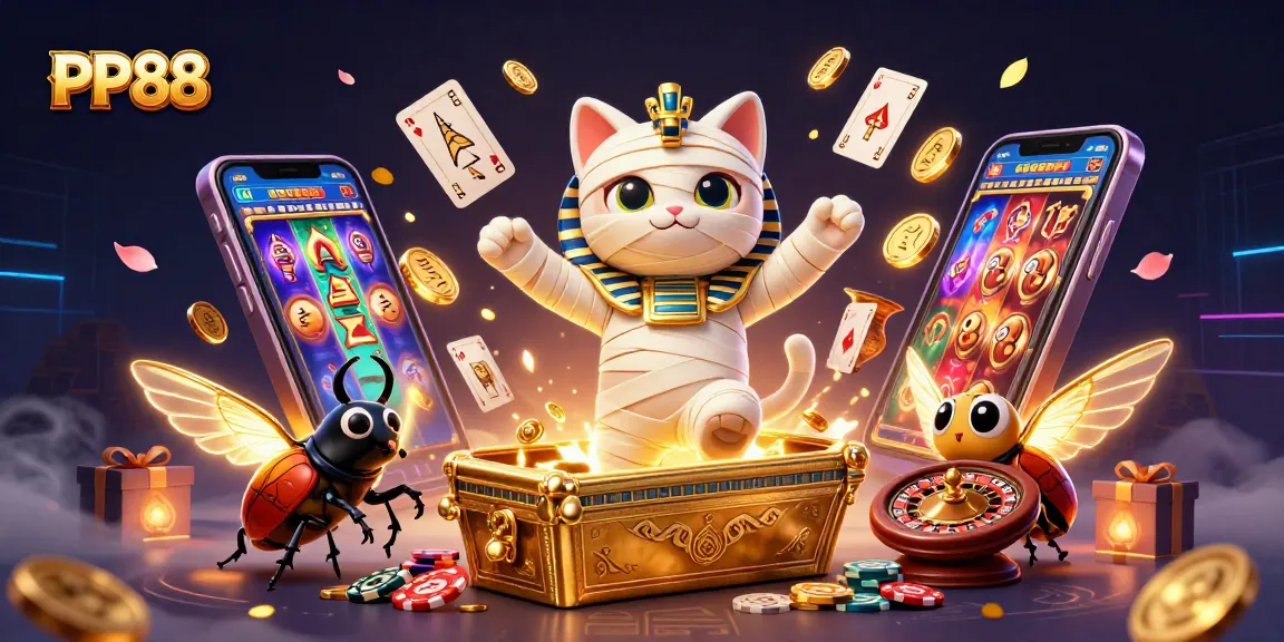 Engage with the PP88 casino experience, featuring vibrant gaming elements and enchanting characters.