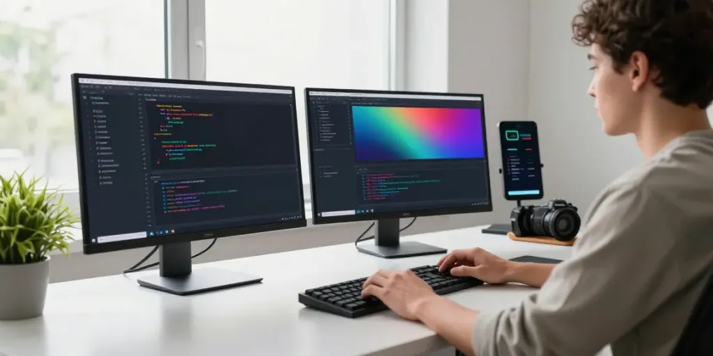 Developer optimizing instant indexing processes in a bright workspace.