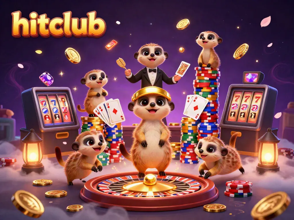 Experience exhilarating gaming action at hitclubb with dancing meerkats amid vibrant casino elements.