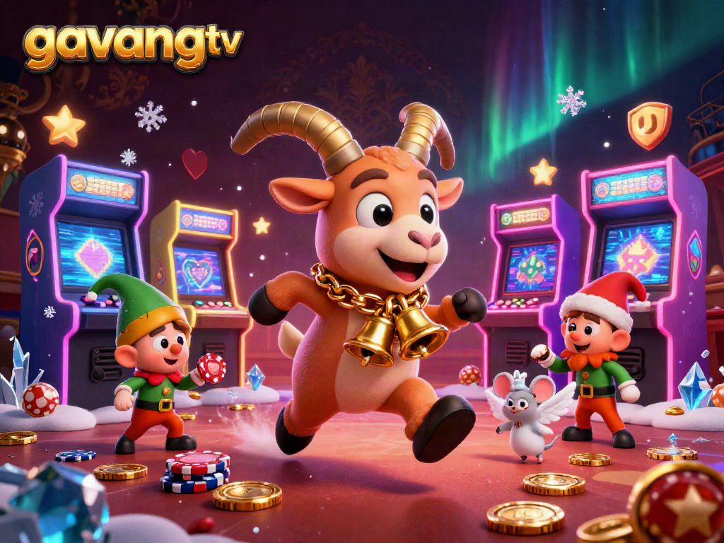 Engage in festive gaming excitement with gavangtv featuring Krampus, angel mouse, and elf gremlins in a vibrant casino.