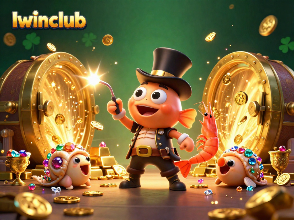 Iwinclub attracts gamers with vibrant 3D casino illustration featuring lucky treasures and exciting characters.