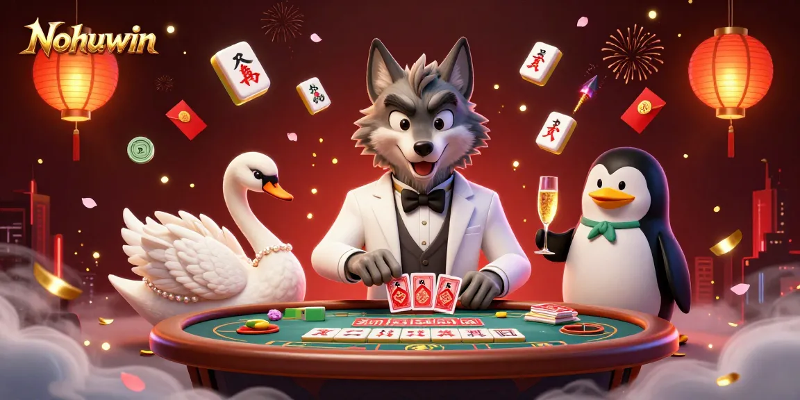 Nohuwin showcases vibrant casino characters and elements in a dynamic gambling illustration.