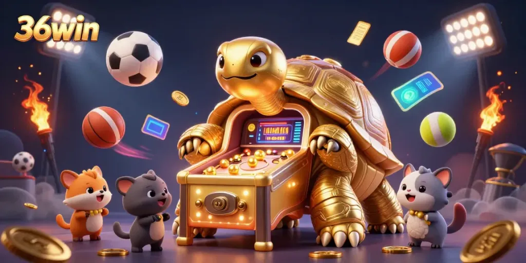 Experience thrilling 36win gaming with a vibrant 3D scene filled with excitement and dynamic action.