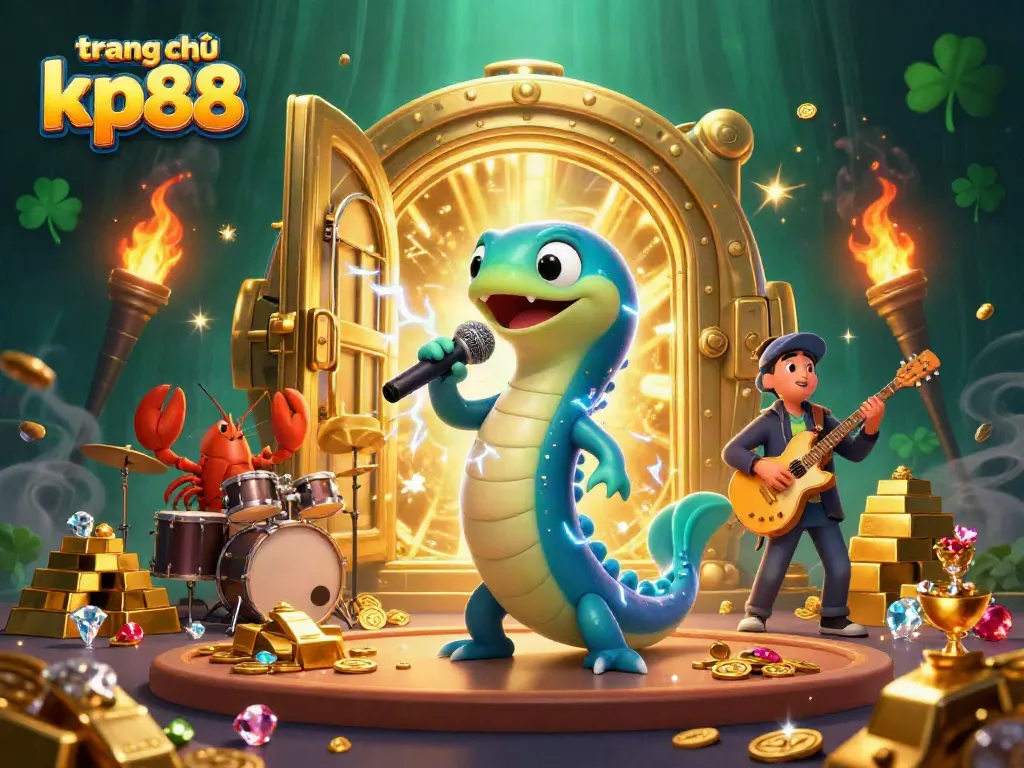 Experience the thrill of gaming with the electric eel DJ on trang chủ kp88, surrounded by treasure!