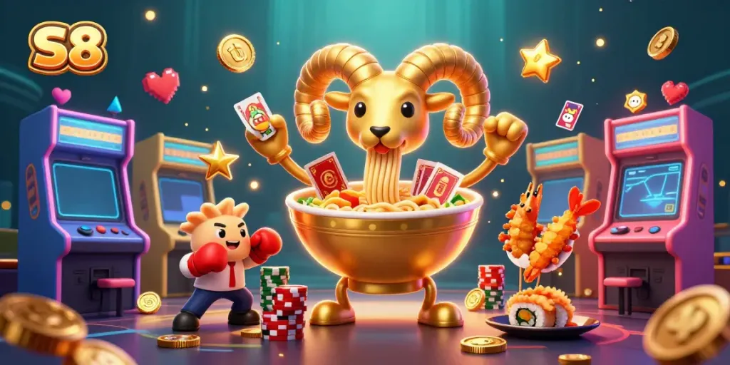 Engage in the excitement of S8 with vibrant casino characters and dynamic gaming elements.