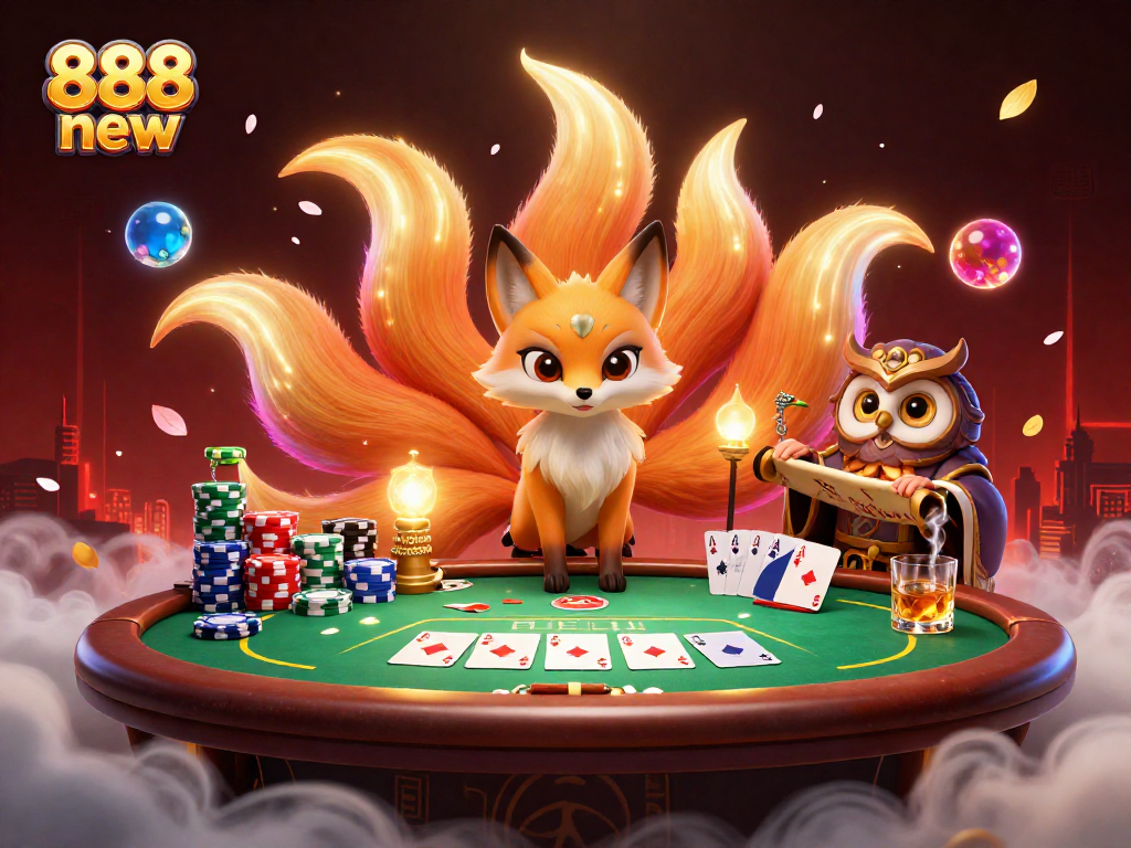 Experience thrilling moments with 888 new as the nine-tailed fox spirit dances among poker chips and vibrant colors.