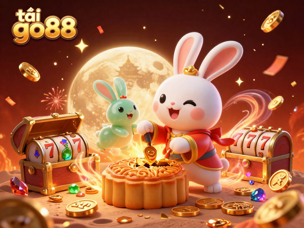 Engage with exciting gameplay as you tải go88 and join the moon rabbit in a vibrant casino scene.