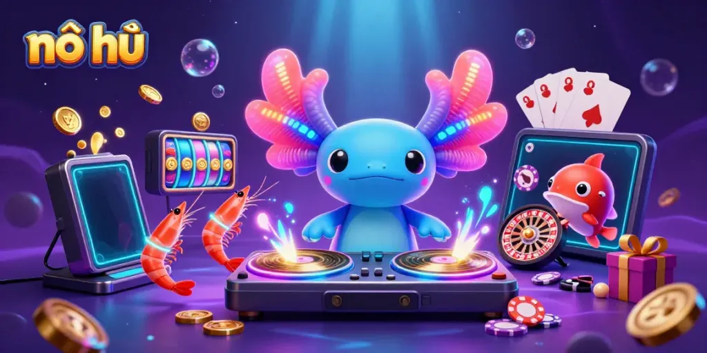 Experience thrilling nổ hũ action with vibrant characters and captivating slot game elements in this 3D casino scene.