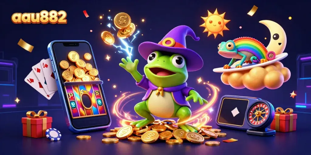 Join the gambling excitement at aau882 with wizards, chameleons, and coins overflowing!