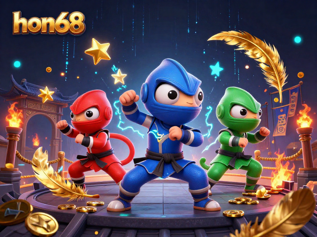 Engage with hon68’s thrilling chameleon ninja team showcasing dynamic martial arts against a vibrant casino backdrop.