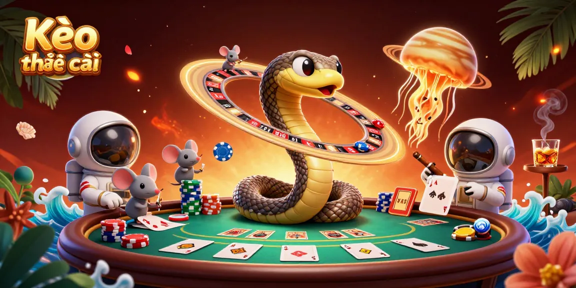 Place bets with Kèo nhà cái while cartoon astronaut mice enjoy a unique cosmic gambling scene.