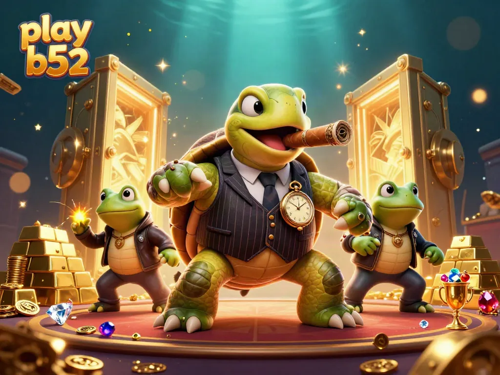 Engaging illustration showcasing characters in a cartoonish casino scene with play b52 theme.