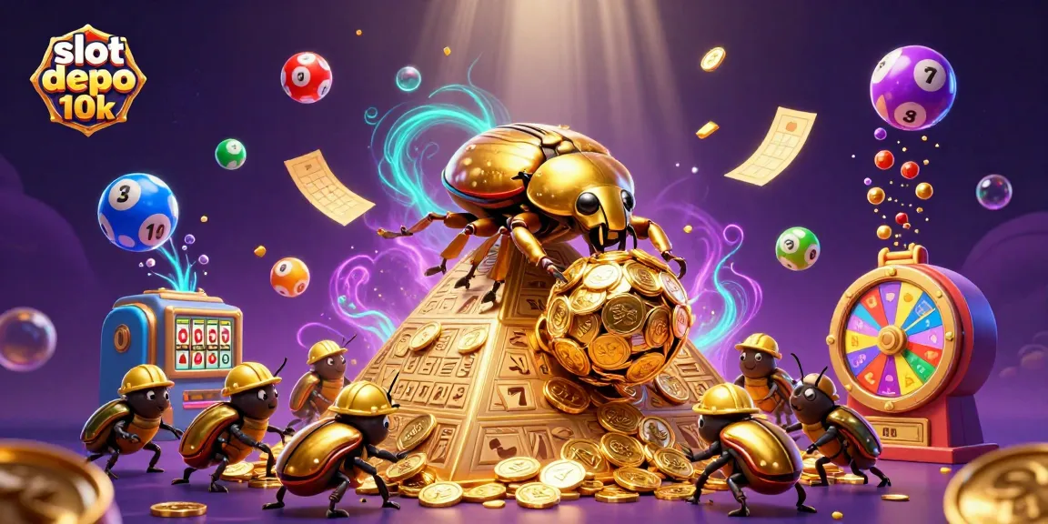 Engage with slot depo 10k as a beetle team rolls coins and wins in this vibrant casino landscape.