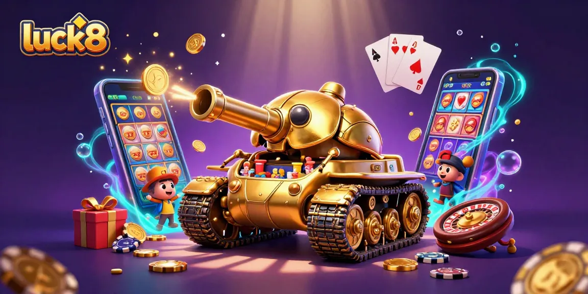 Experience the excitement at luck8, showcasing a vibrant 3D casino scene with slots and winning moments.